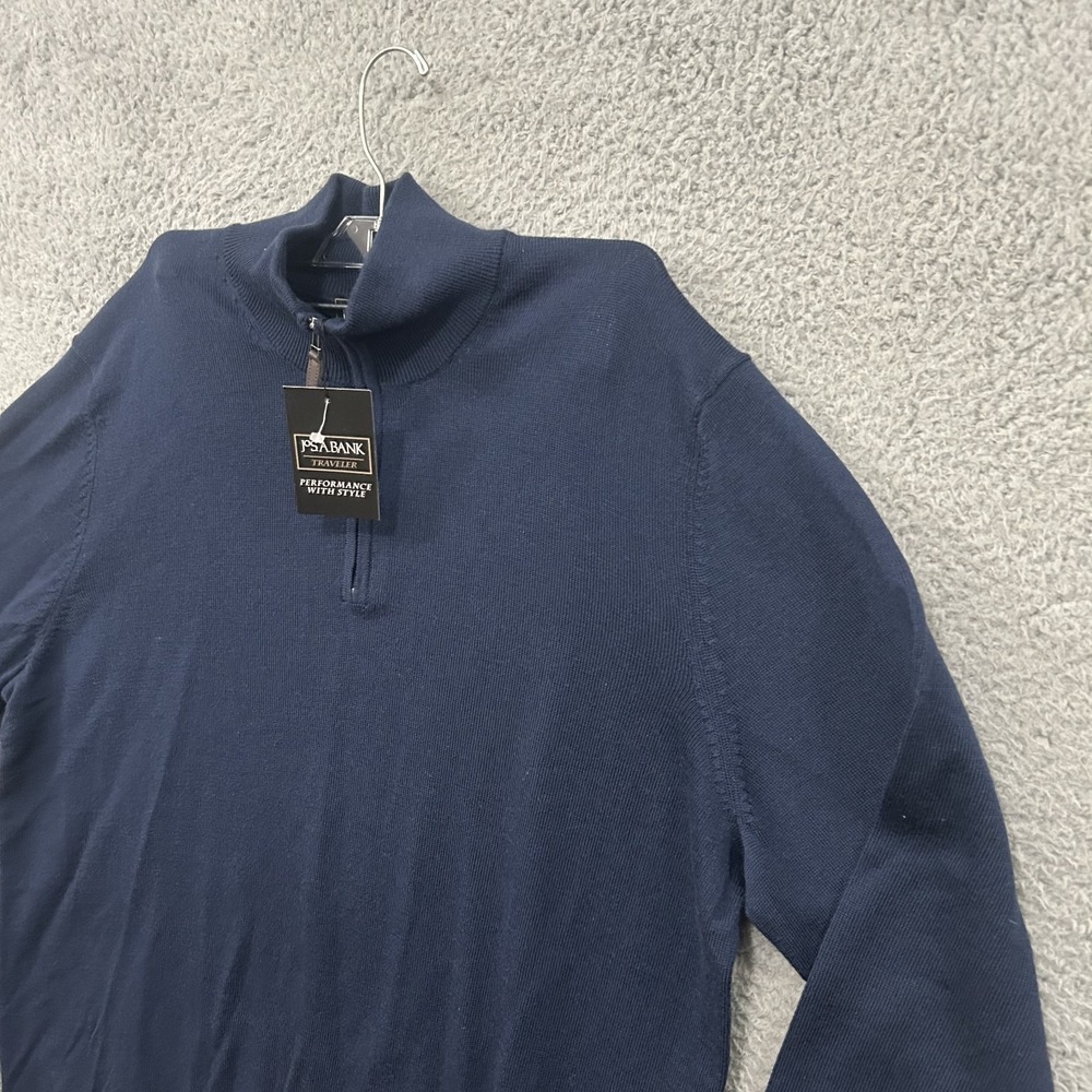 Jos A Bank Sweater Mens Large Blue Traveler Merino Wool Quarter Zip Stretch